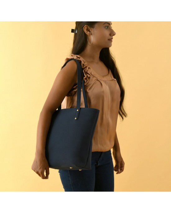 Era Vegan Leather Tote- Navy Blue