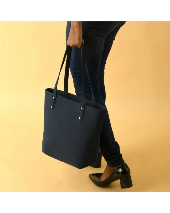 Era Vegan Leather Tote- Navy Blue