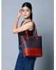 Neela Ajrakh Leather Tote Bag