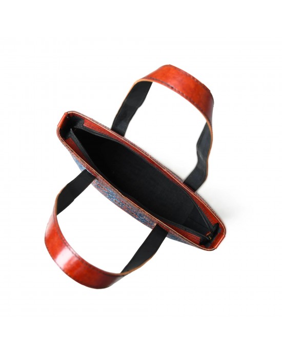 Neela Ajrakh Leather Tote Bag