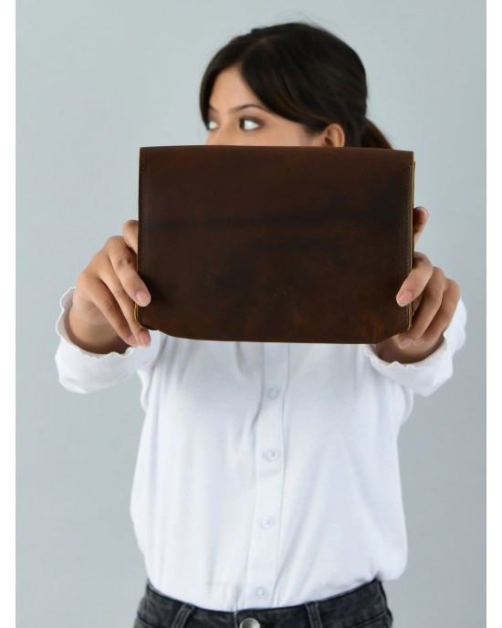 Chic Cocoa Leather Women's Clutch