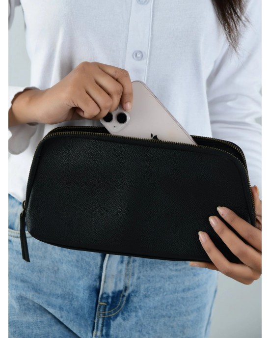 Classic Black Leather Clutch