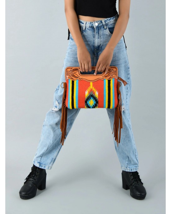 Western Leather Clutch Tooling Purse