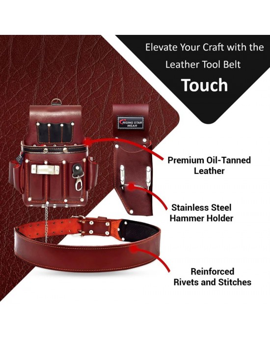 Leather Tool Pouch for Construction,Heavy Duty Hammer Holder