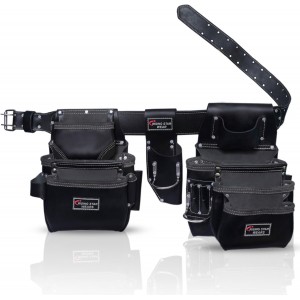 Rising Star 18-Pocket Heavy Duty Leather Tool Belt – Oil-Tanned Utility Tool Pouch with Hammer Holder, Adjustable Waist Tool Bag for Carpenters, Electricians, Construction Workers