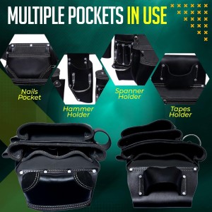 Rising Star 18-Pocket Heavy Duty Leather Tool Belt – Oil-Tanned Utility Tool Pouch with Hammer Holder, Adjustable Waist Tool Bag for Carpenters, Electricians, Construction Workers