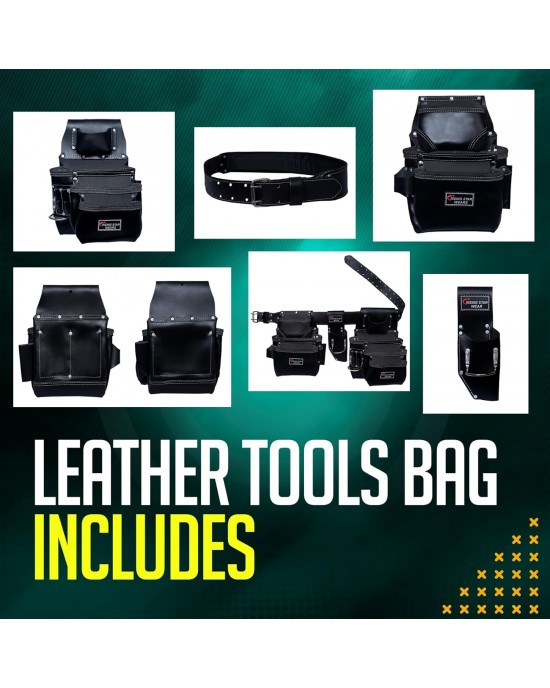 Rising Star 18-Pocket Heavy Duty Leather Tool Belt – Oil-Tanned Utility Tool Pouch with Hammer Holder, Adjustable Waist Tool Bag for Carpenters, Electricians, Construction Workers