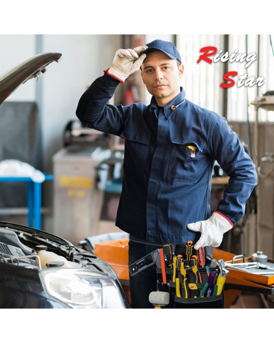 Rising Star 18-Pocket Heavy Duty Leather Tool Belt – Oil-Tanned Utility Tool Pouch with Hammer Holder, Adjustable Waist Tool Bag for Carpenters, Electricians, Construction Workers