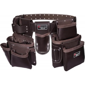 100% Leather Electrician Tool Pouch with Adjustable Belt,Stylish Tool Bag for Waist with 19 Pockets, Perfect for Carpenters,Plumbers, Electricians,Craftsmen,and Handymen
