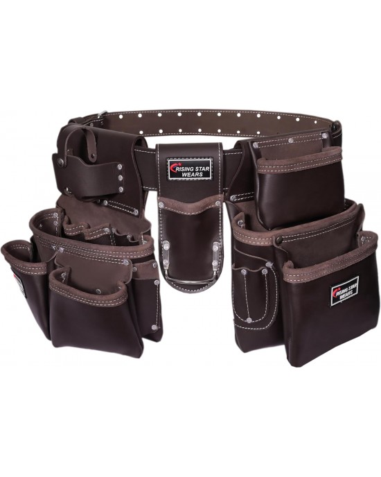 100% Leather Electrician Tool Pouch with Adjustable Belt,Stylish Tool Bag for Waist with 19 Pockets, Perfect for Carpenters,Plumbers, Electricians,Craftsmen,and Handymen