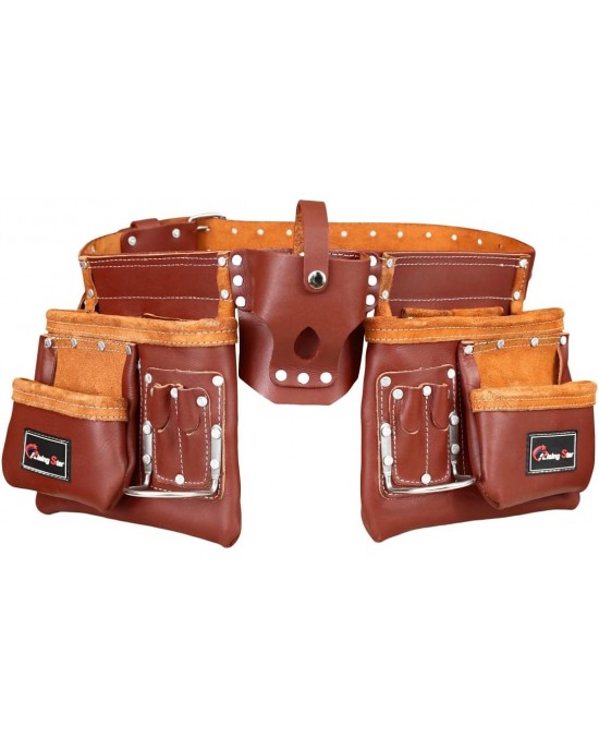 Rising Star Pro-230 100% Genuine Leather Tool Belt Pouch| Heavy Duty Belt For Carpenter,handy Man & Women, Electrician,plumbers, Construction Workers,gardner, Landscaper,maintenance Workers.