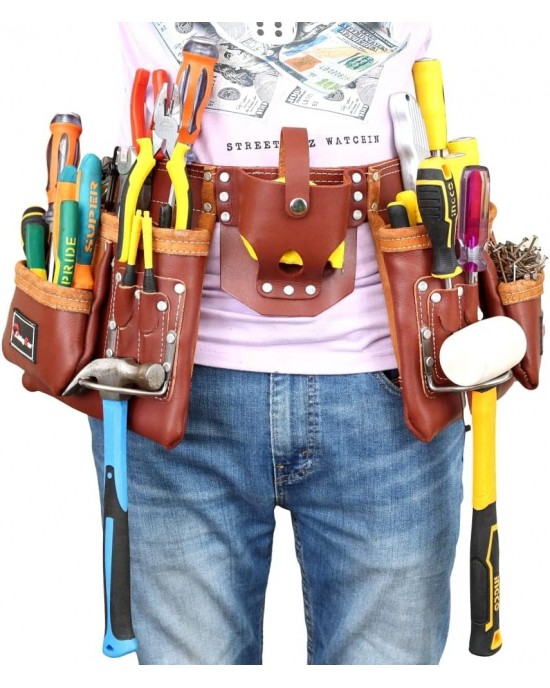 Rising Star Pro-230 100% Genuine Leather Tool Belt Pouch| Heavy Duty Belt For Carpenter,handy Man & Women, Electrician,plumbers, Construction Workers,gardner, Landscaper,maintenance Workers.