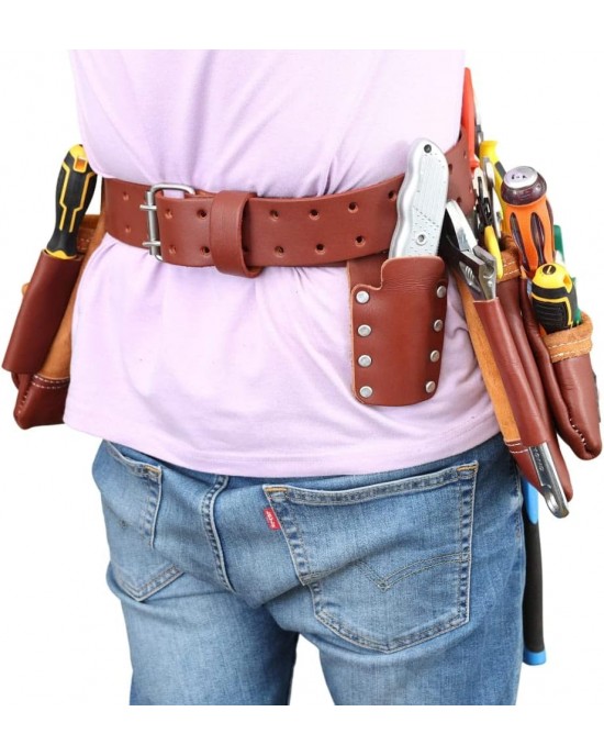Rising Star Pro-230 100% Genuine Leather Tool Belt Pouch| Heavy Duty Belt For Carpenter,handy Man & Women, Electrician,plumbers, Construction Workers,gardner, Landscaper,maintenance Workers.