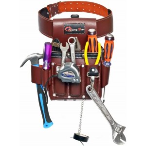 Rising Star Wears-11 Pockets Maroon 100% Oil-tanned Grain Leather,electrician Tool Pouch, Tape Measure,screwdriver,hammer & Pliers Organizer,ideal For Carpenter,plumber,framer & Construction Worker