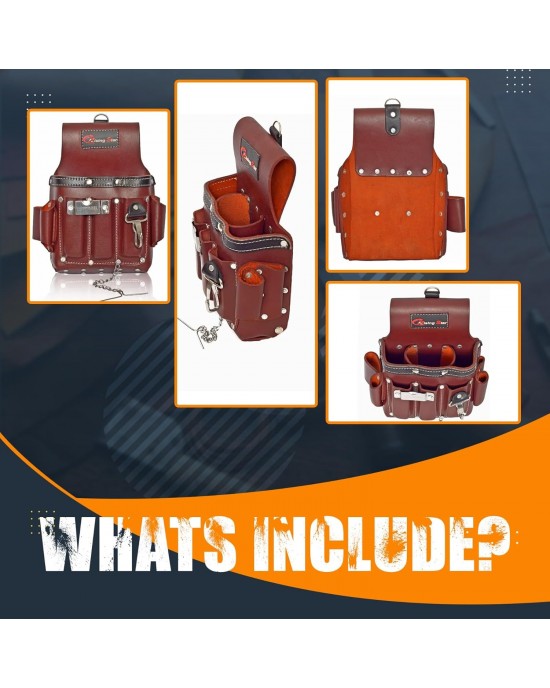Rising Star Wears-11 Pockets Maroon 100% Oil-tanned Grain Leather,electrician Tool Pouch, Tape Measure,screwdriver,hammer & Pliers Organizer,ideal For Carpenter,plumber,framer & Construction Worker