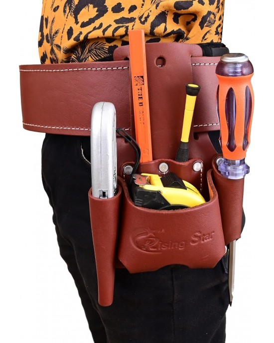 Rising Star Wears Leather Tool Belt For Hammer,screwdriver,tape Measure,perfect For Carpenters,electricians,plumbers,craftsmen & Handymen-5 Pockets,oil-tanned –brown