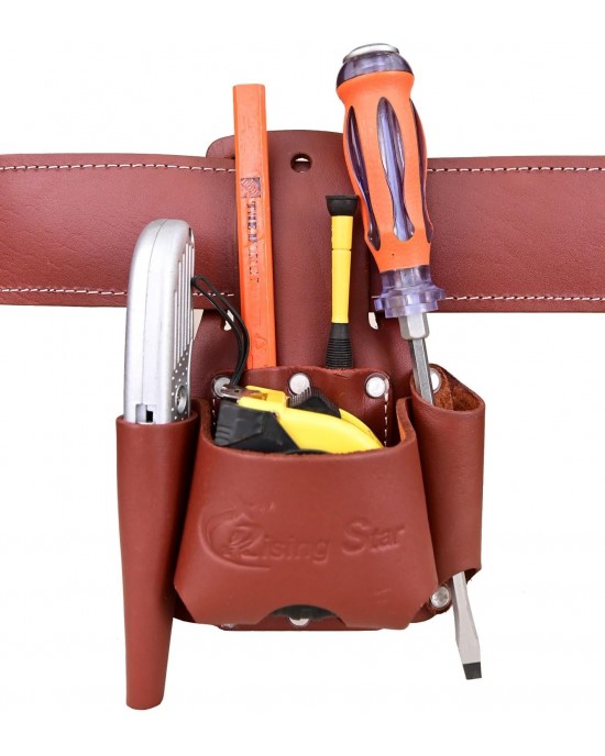 Rising Star Wears Leather Tool Belt For Hammer,screwdriver,tape Measure,perfect For Carpenters,electricians,plumbers,craftsmen & Handymen-5 Pockets,oil-tanned –brown