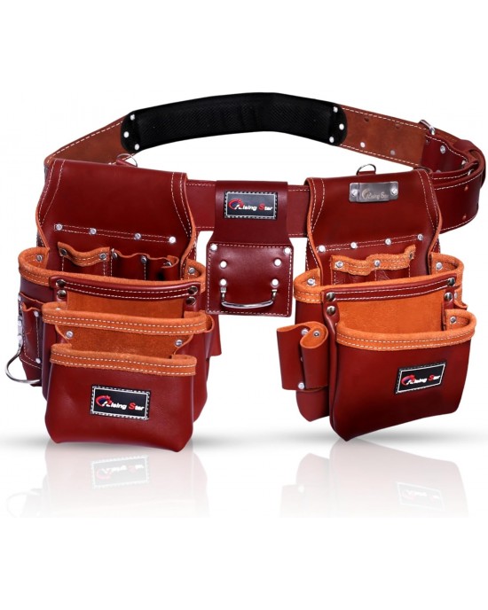 Rising Star Wears18 Pockets Maroon Craftsman’s Companion: Leather Tool Belt/bags/pouches With Back Support Field Worker