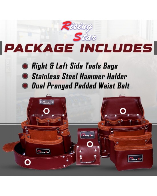 Rising Star Wears18 Pockets Maroon Craftsman’s Companion: Leather Tool Belt/bags/pouches With Back Support Field Worker
