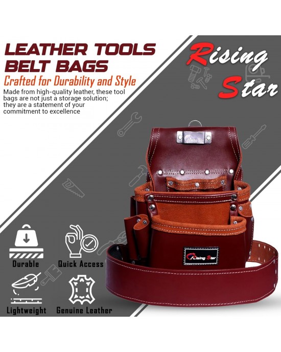 Rising Star Wears18 Pockets Maroon Craftsman’s Companion: Leather Tool Belt/bags/pouches With Back Support Field Worker