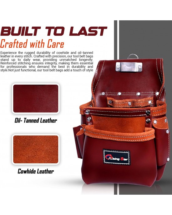 Rising Star Wears18 Pockets Maroon Craftsman’s Companion: Leather Tool Belt/bags/pouches With Back Support Field Worker