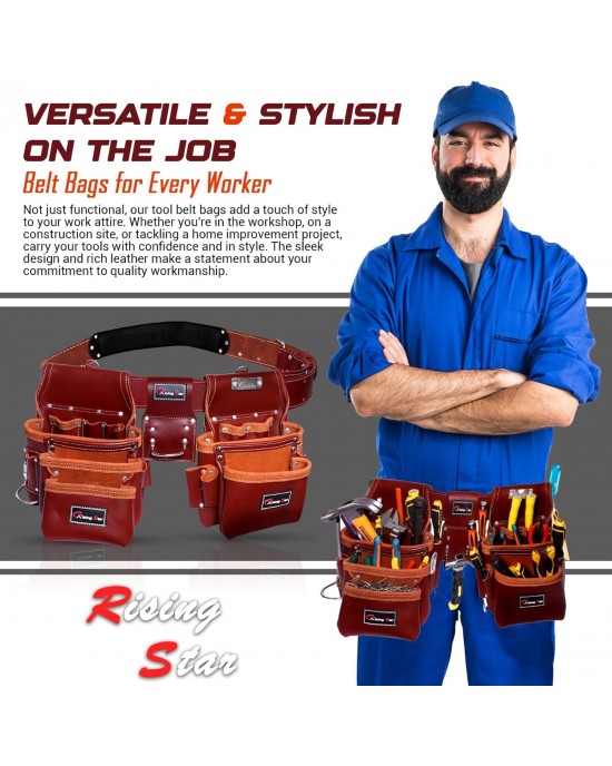 Rising Star Wears18 Pockets Maroon Craftsman’s Companion: Leather Tool Belt/bags/pouches With Back Support Field Worker