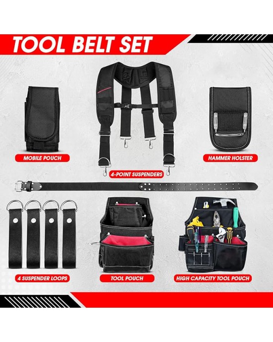 Construction Tool Belt with Framer, Electrician & Carpenter