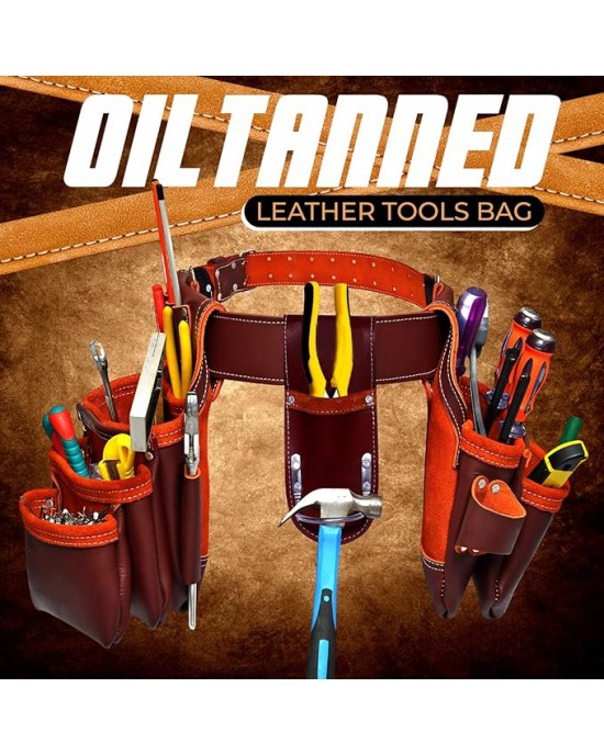 Premium Oil Tanned Leather Tool Belt, Tool Pouch