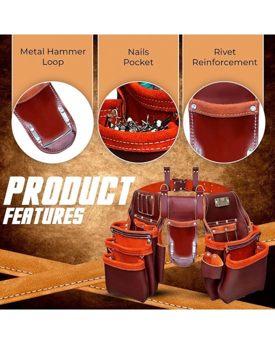 Premium Oil Tanned Leather Tool Belt, Tool Pouch