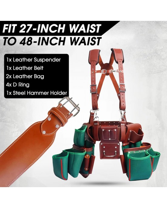 Heavy-Duty Green Tool Pouch for Men with Suspenders