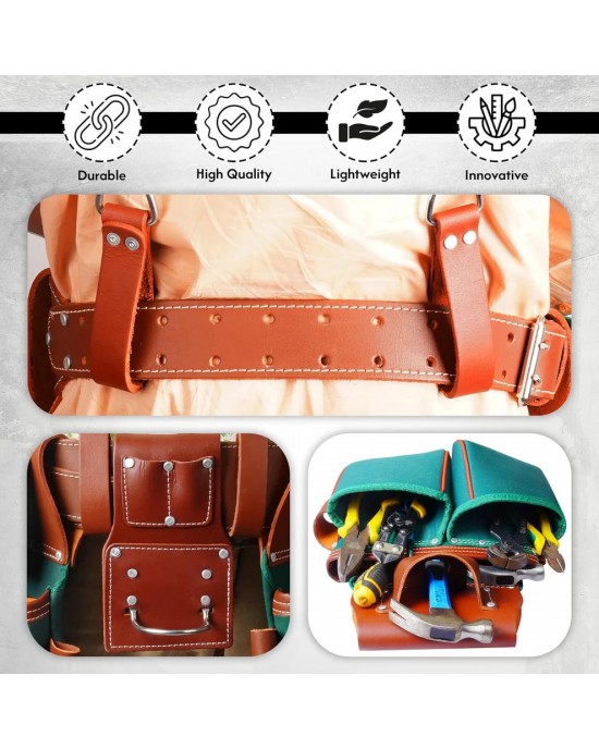 Heavy-Duty Green Tool Pouch for Men with Suspenders