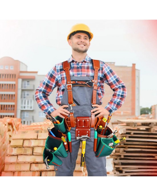 Heavy-Duty Green Tool Pouch for Men with Suspenders
